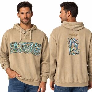 CRAZY SHIRTS Mens Hooded Pullover Medium Tan Hawaii Coastal Surf